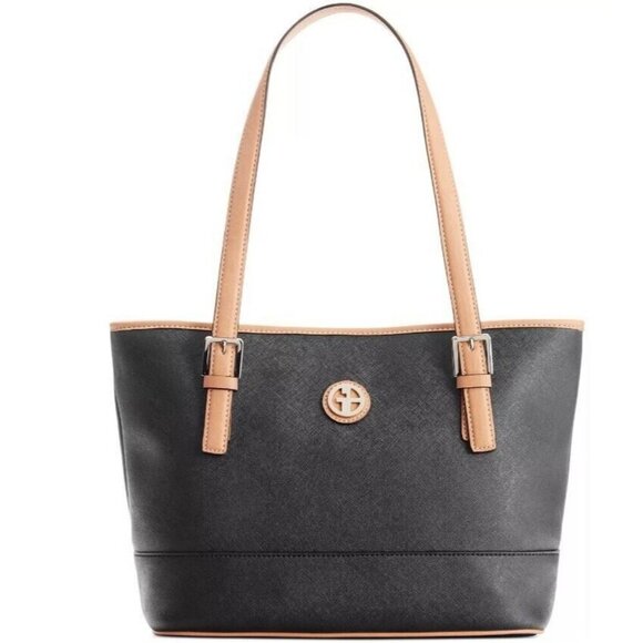 GIANI BERNINI saffiano faux-leather two-tone medium tote bag - BLACK / TAN - Picture 1 of 16